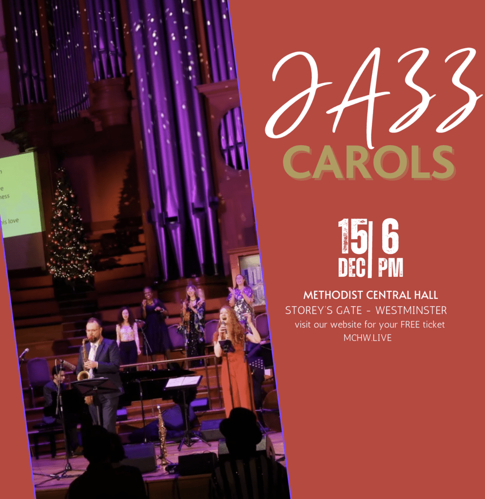 A poster for Jazz Carols at Central Hall Westminster
