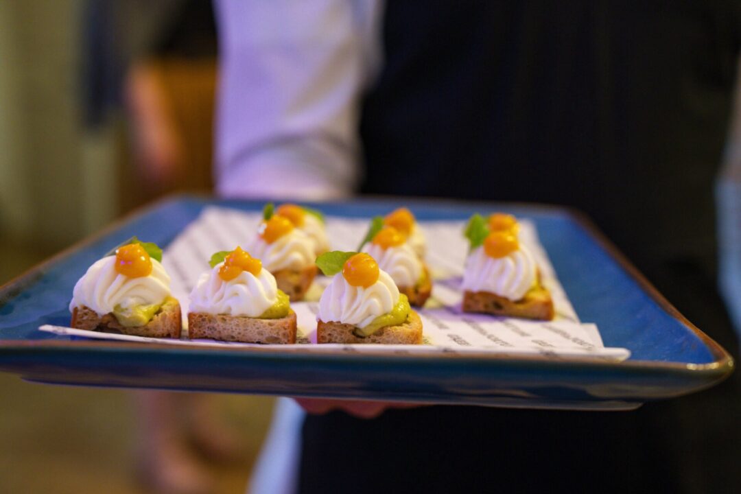 A plate of canapés crafted by Green & Fortune